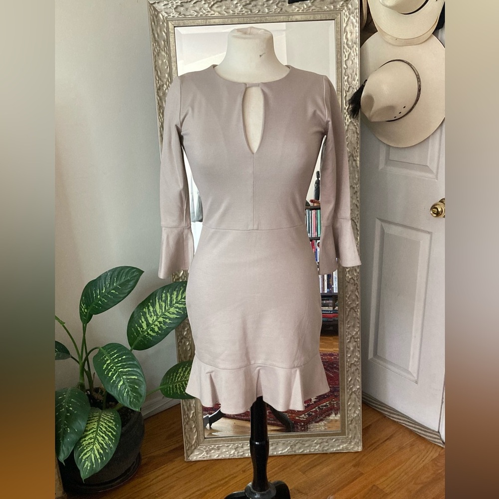 Amanda Uprichard Ponte Taupe mini dress with sleeves. Size S. Gently worn.